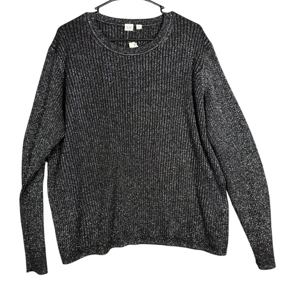 GAP Women's Black‎ Ribbed Metallic Sparkle Long Sleeve Crew Neck Sweater XXL